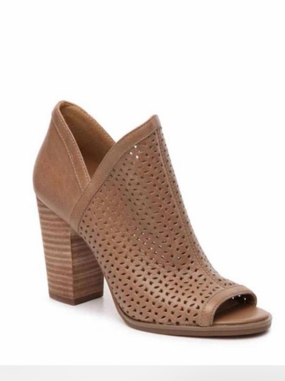 Lucky Brand Taupe Perforated Peep-Toe Block Heel Leather Bootie 8.5